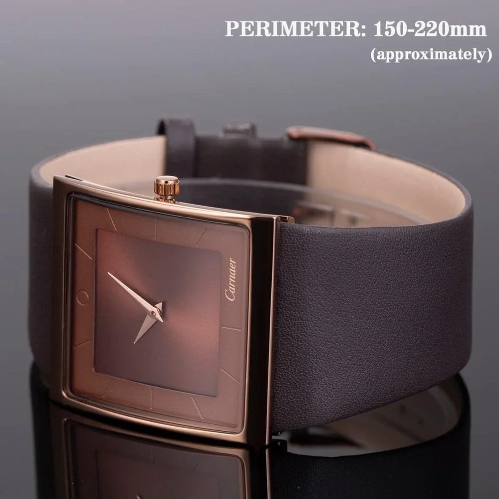 Carnaer Square Dial Watch Unisex Brown Leather Minimalist Nordic Business NEW